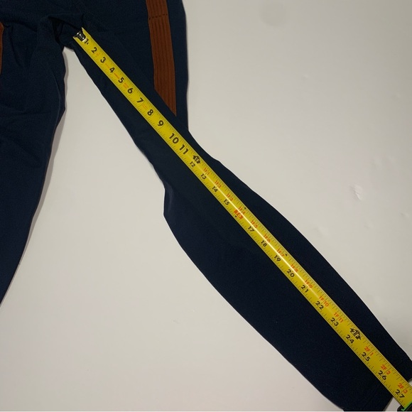 SOLD Athleta Leggings Track Tux Pants Small Navy with Brown Stripe Zip Pockets - Picture 8 of 12